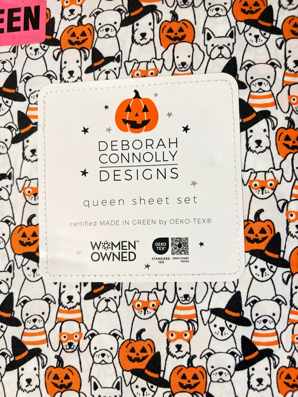 NEW Deborah Connolly Designs Queen Halloween Pumpkin Print Cotton Sheet Set - Picture 3 of 5